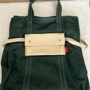 Valentino Green & Ivory Soft Leather XL Handbag Tote